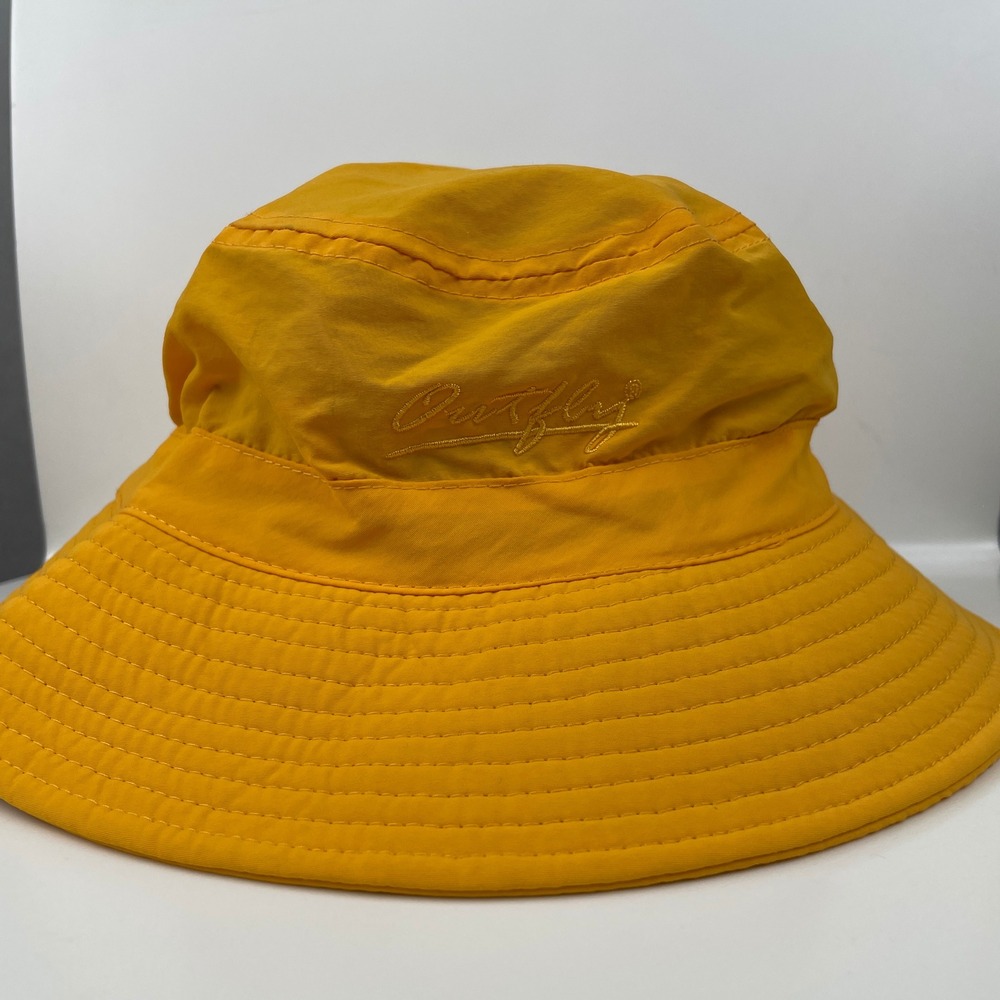 Outfly‎ Yellow Bucket Hat Adjustable Chin Strap Outdoor Sun Hat Polyester Unisex